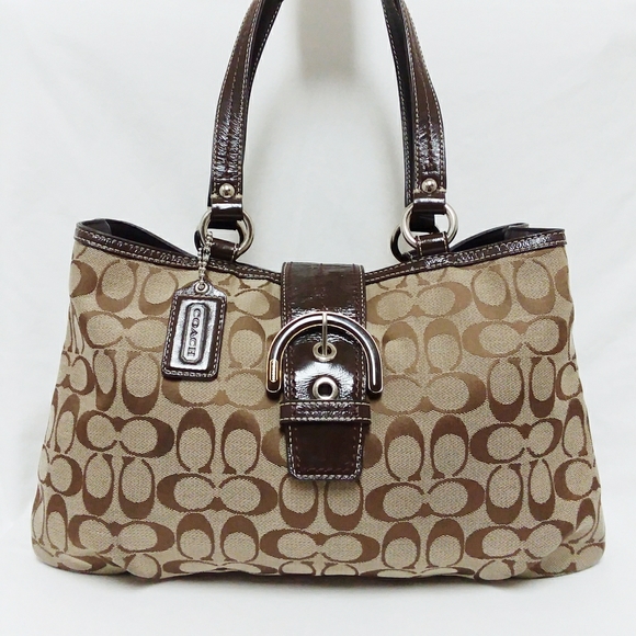 Coach Handbags - Coach Khaki Canvas Signature Tote Bag